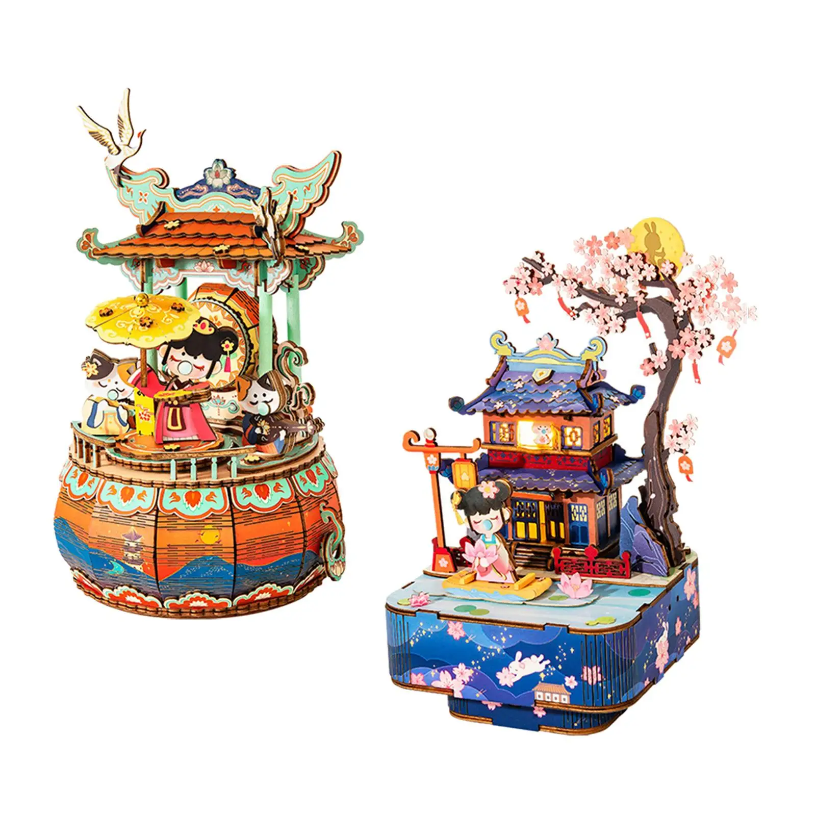 Rotatable Music Box 3D Gift Mechnical Building Assembly DIY for Desktop hotel Room Decoration