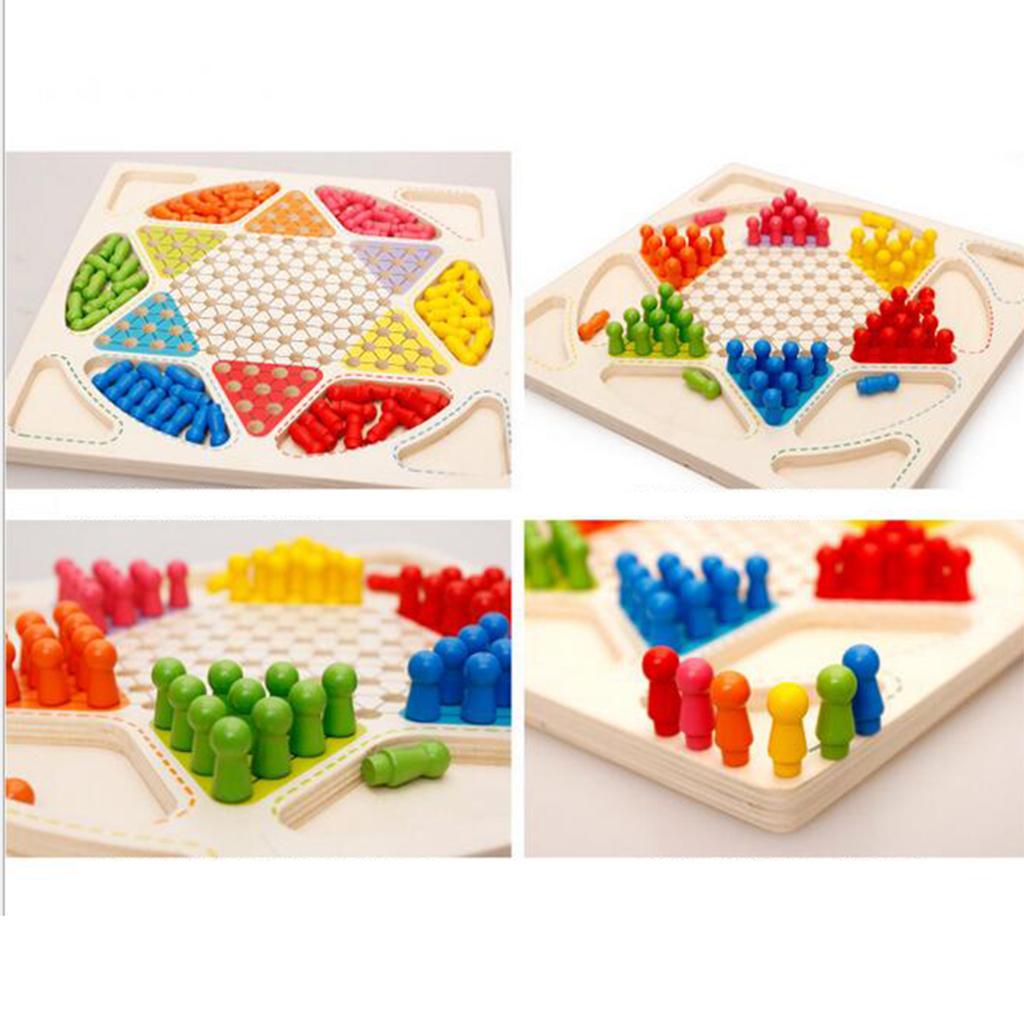 Colorful Chinese Checkers Board Flying Chess Wooden Ludo Board Game Set 2 in 1