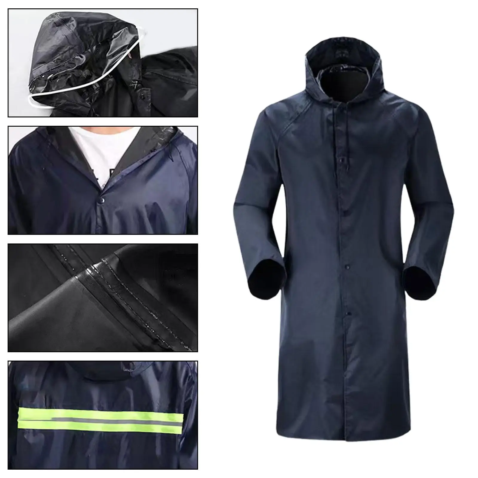Rain Jacket Reusable with Fluorescent Strips Lightweight Workwear Rain Suit for Riding Protective Unisex Travel Outdoor Cycling