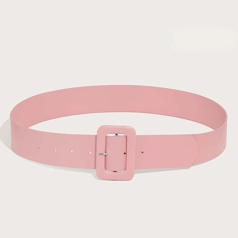 Pink Blush Color Faux Leather Wide Stretch Belt with Elongated