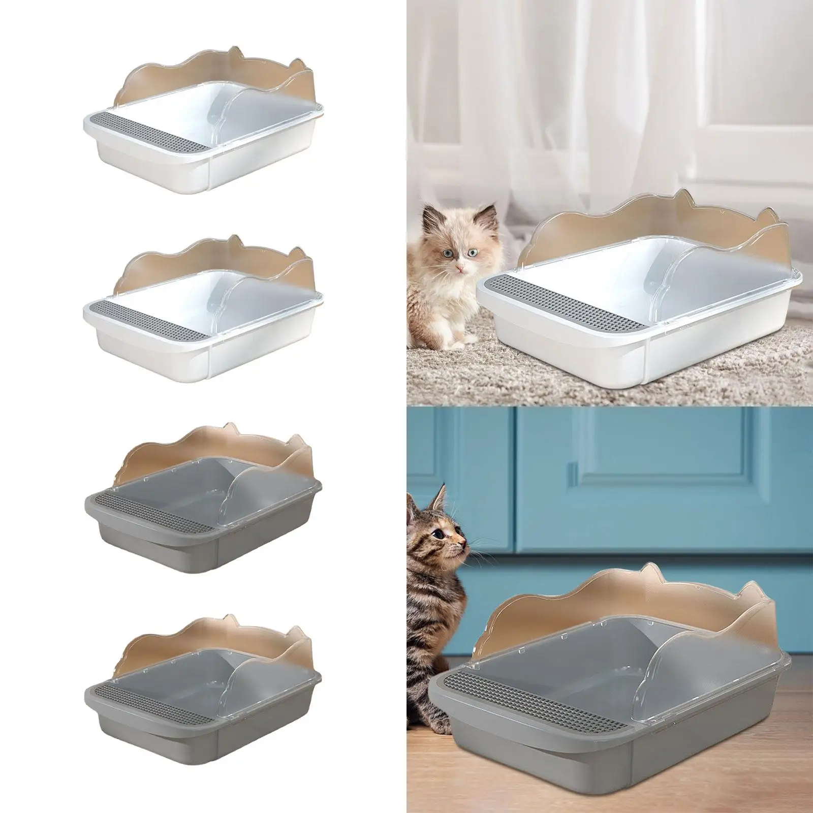 Semi Closed Cat Litter Box Kitty Litter Pan Sturdy Anti Splashing Cat Sand Basin Cat Bedpan Open Top Pet Litter Tray Cat Toilet