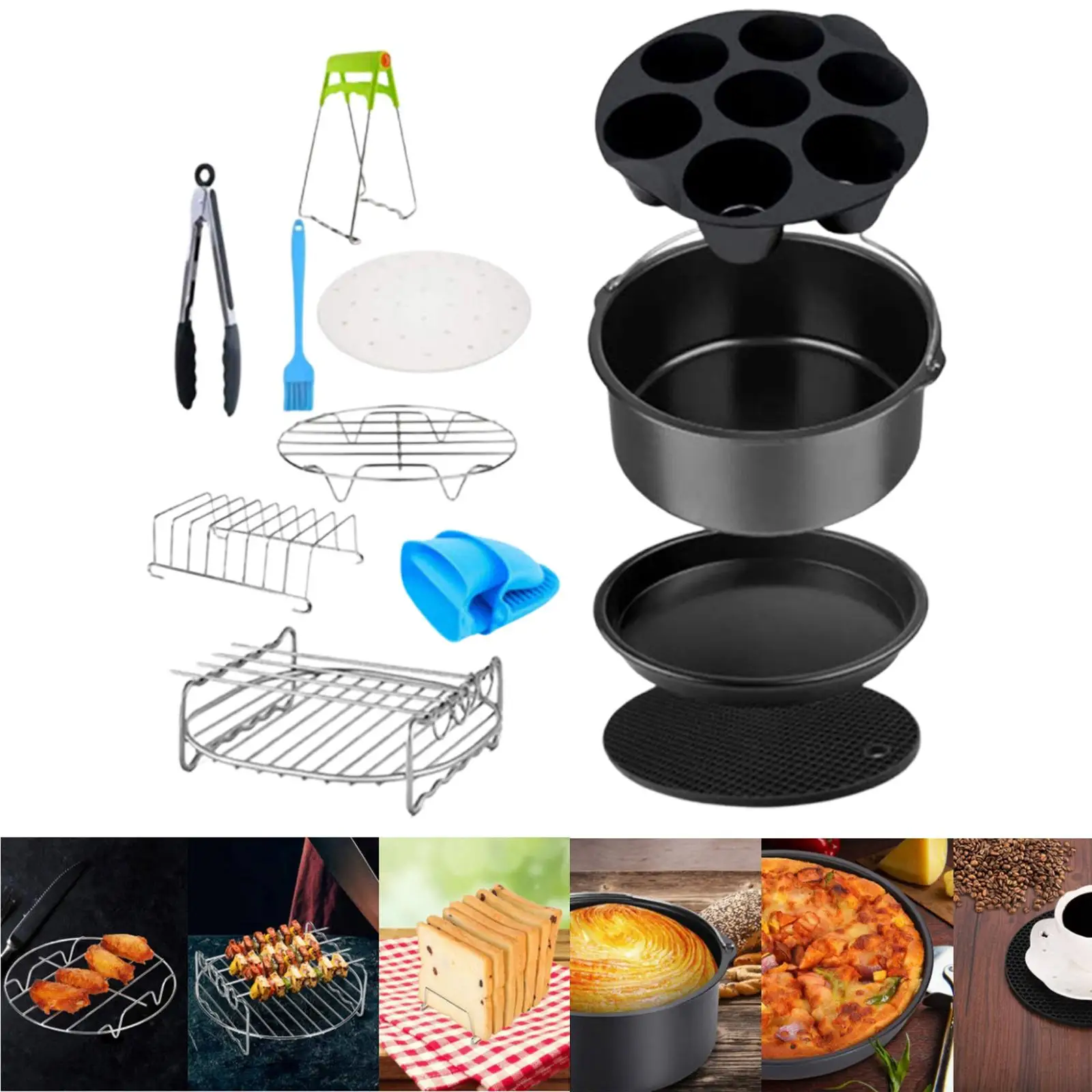 12Pieces Air Fryer Accessories Set General Pizza Pan for 4.5L-5.2L Capacity