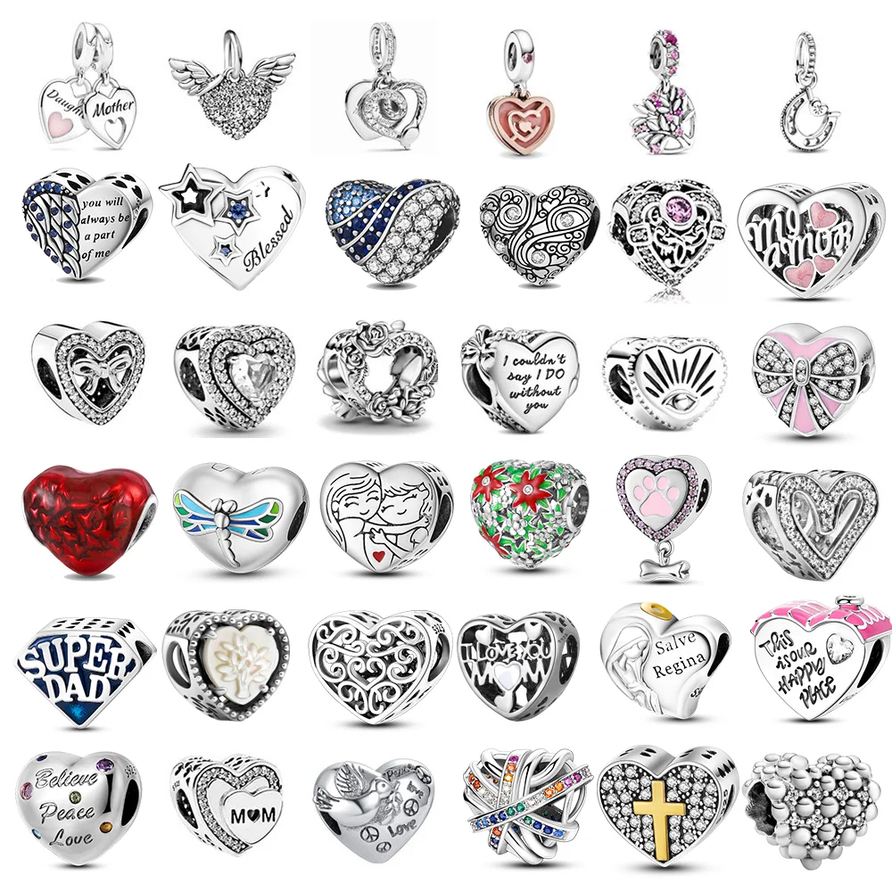 Heart Shape 925 Sterling Silver Family Affection Pendant Charm Bead Fit Original Pandora Bracelet Diy Jewelry For Women - Beads