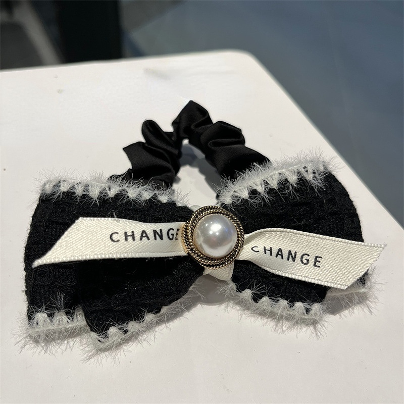 Winter Temperament Samt Bowknot Dickdarm Haar gummis Schleife Französisch Perle elegante Seil Kopf bedeckung Zubehör für Frauen – Detail 6