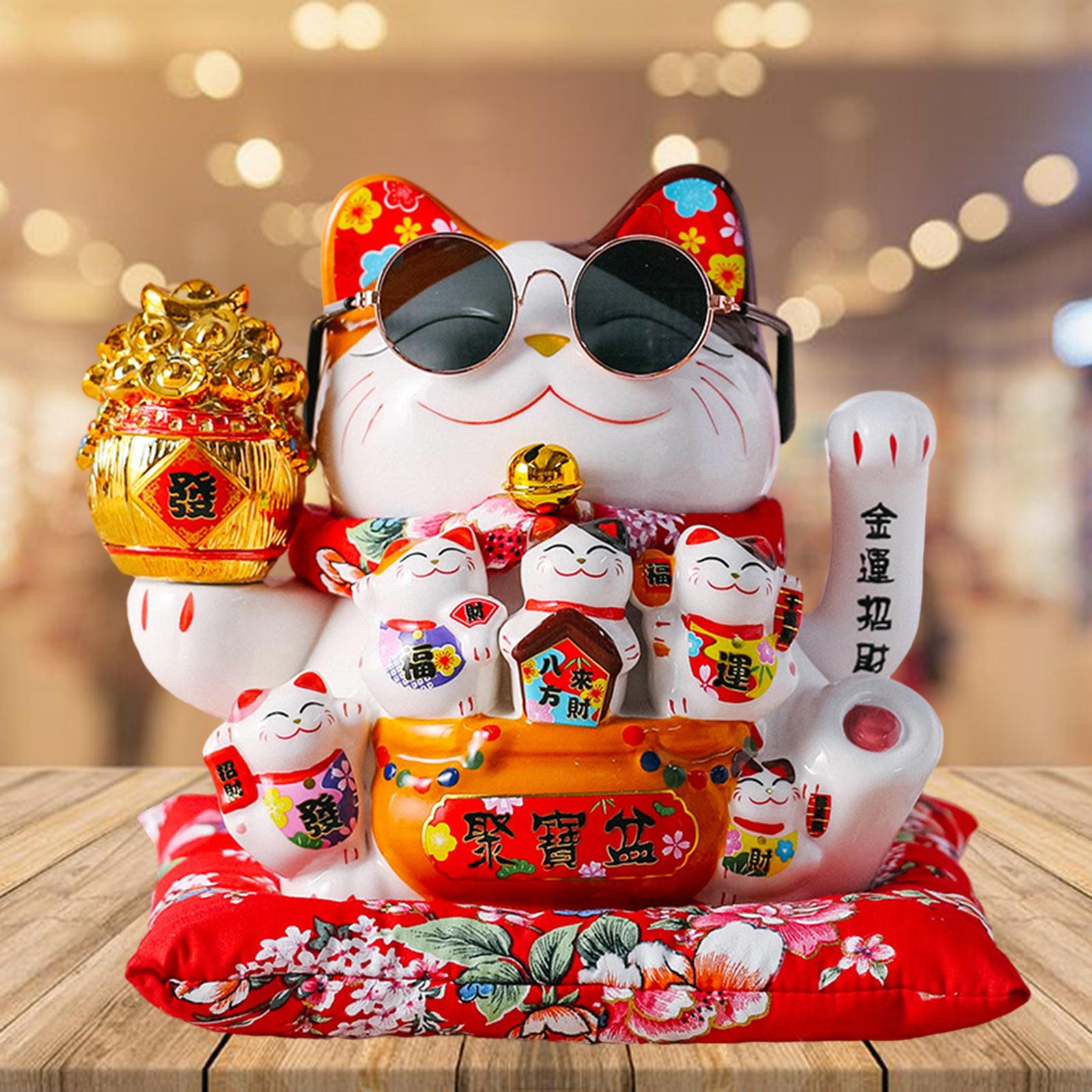 Chinese Feng Shui Beckoning Cat Wealth White Waving Fortune/ Lucky Cat Best Gift for Good Luck Kitty Decor