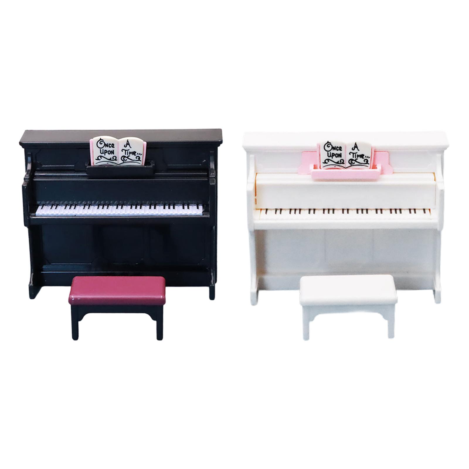 Simulation Miniature Piano Ornament Tiny Musical Instrument Model with Stool BJD Decor for 1/12 Dollhouse Furniture Accessories