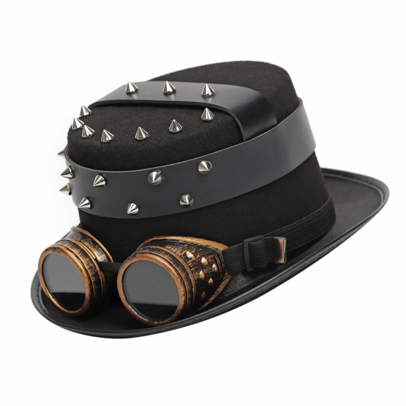 Goth Steampunk Top Hat with Goggles Cosplay Costume Caps Durable Accessories Black