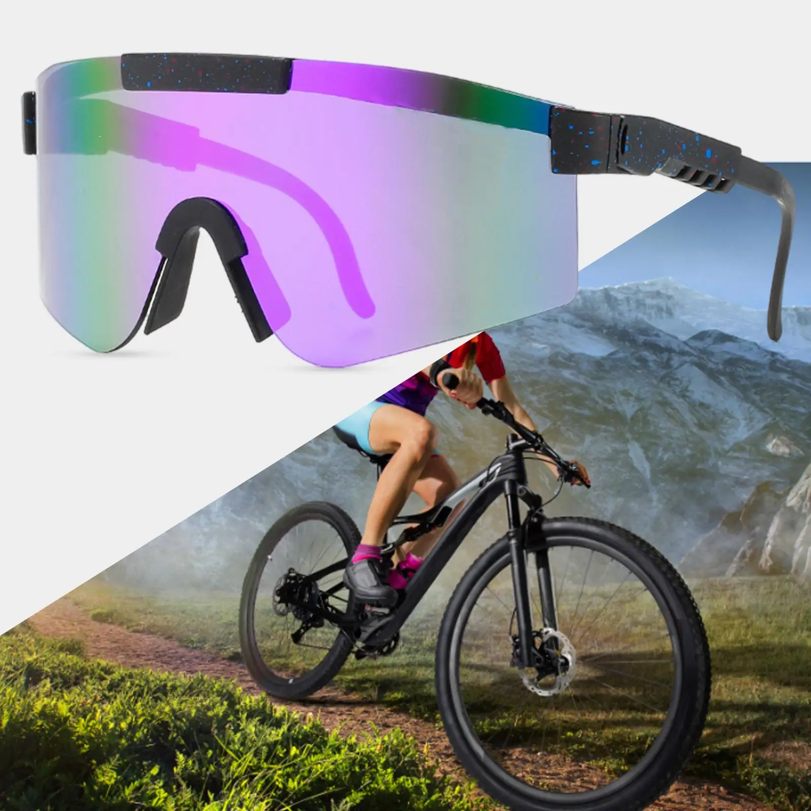 Cycling Polarized Flat Top Eyewear TR90 Black Frame Mirror Lens Windproof Sport Polarized Sunglasses UV400 With Case 