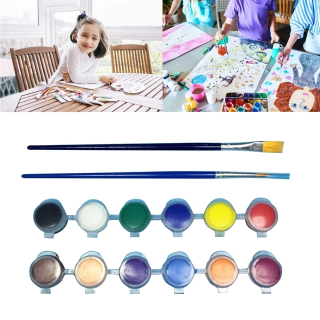 Keebor Basic 12-Colors Washable Watercolor Paint Bulk Set of 24 with Wood Brushes for Kids