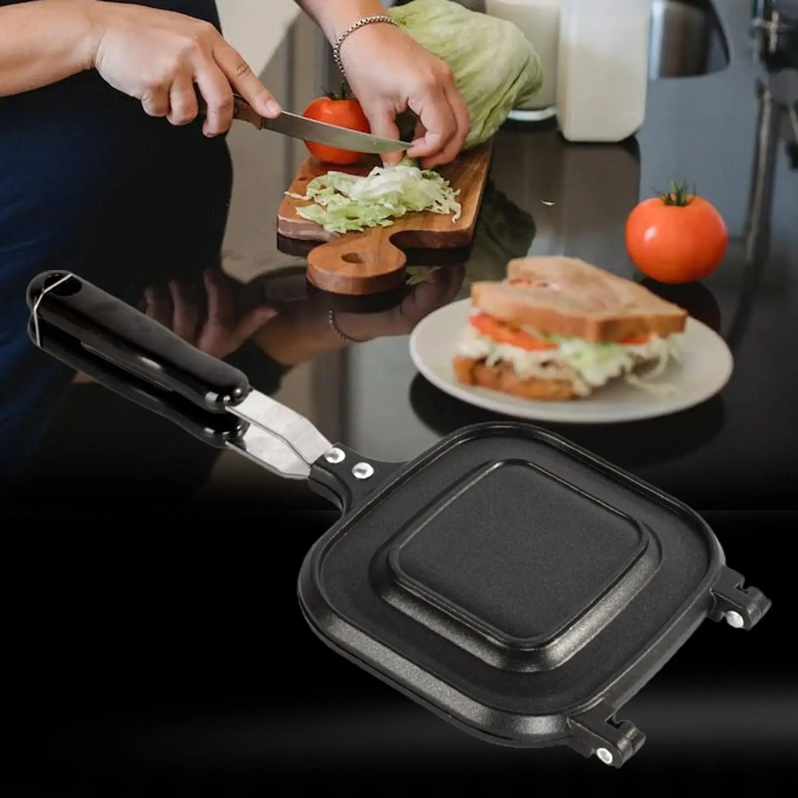 Bread Toast Maker Non Stick Coating Double Sided Heating with Handle Cookware Sandwiches Maker for Stove Top Induction Cooker