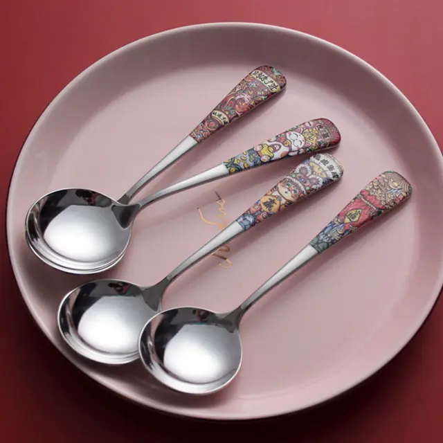 Cucchiaio da minestra di Festival di primavera cucchiai creativi a manico  lungo cucchiaino da cucina utensile da cucina cucchiaino per stoviglie da  cucina