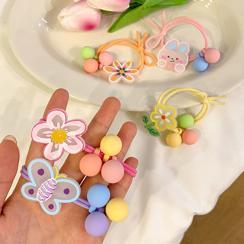2 Stück süße Blumen-elastische Haarbänder, Pferdeschwanz-Halter, niedliche Haargummis für Frauen, Mädchen, Kinder, Haargummi, Seil, Haar-Accessoires – Detail 3