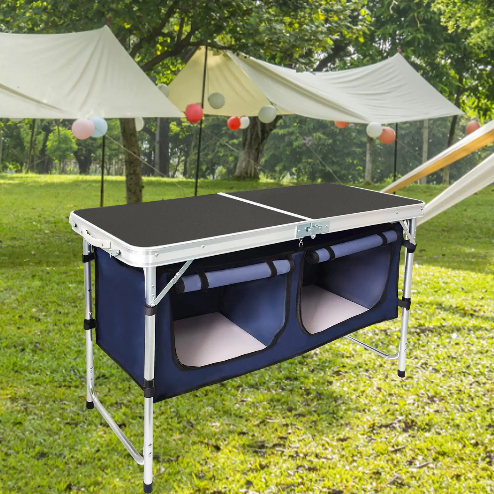 Folding Courtyard Table Lightweight Adjustable Height Outdoor Folding Table Camping Table for Camping BBQ Travel Beach Party