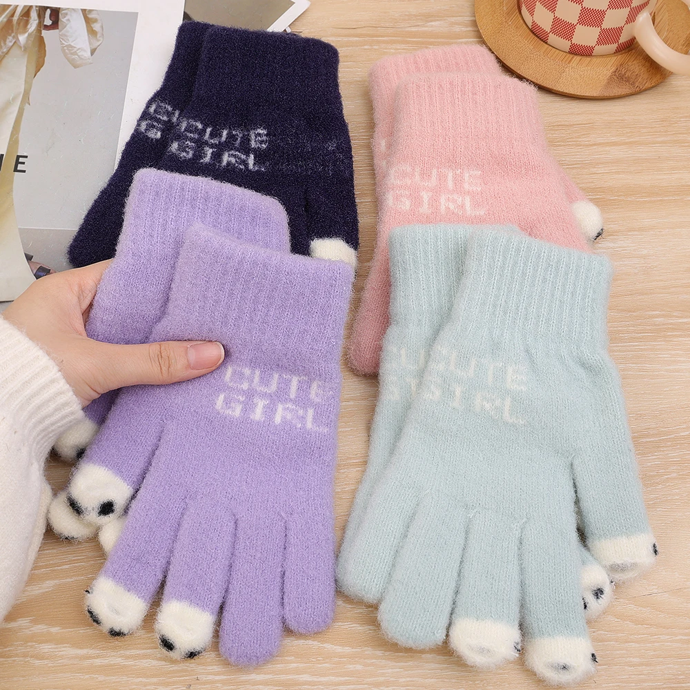 Open Finger Gloves Winter Warm Open Finger Gloves Women's Cute Panda Fingertip Touch Screen Gloves Warm Outdoor Knitted Gloves