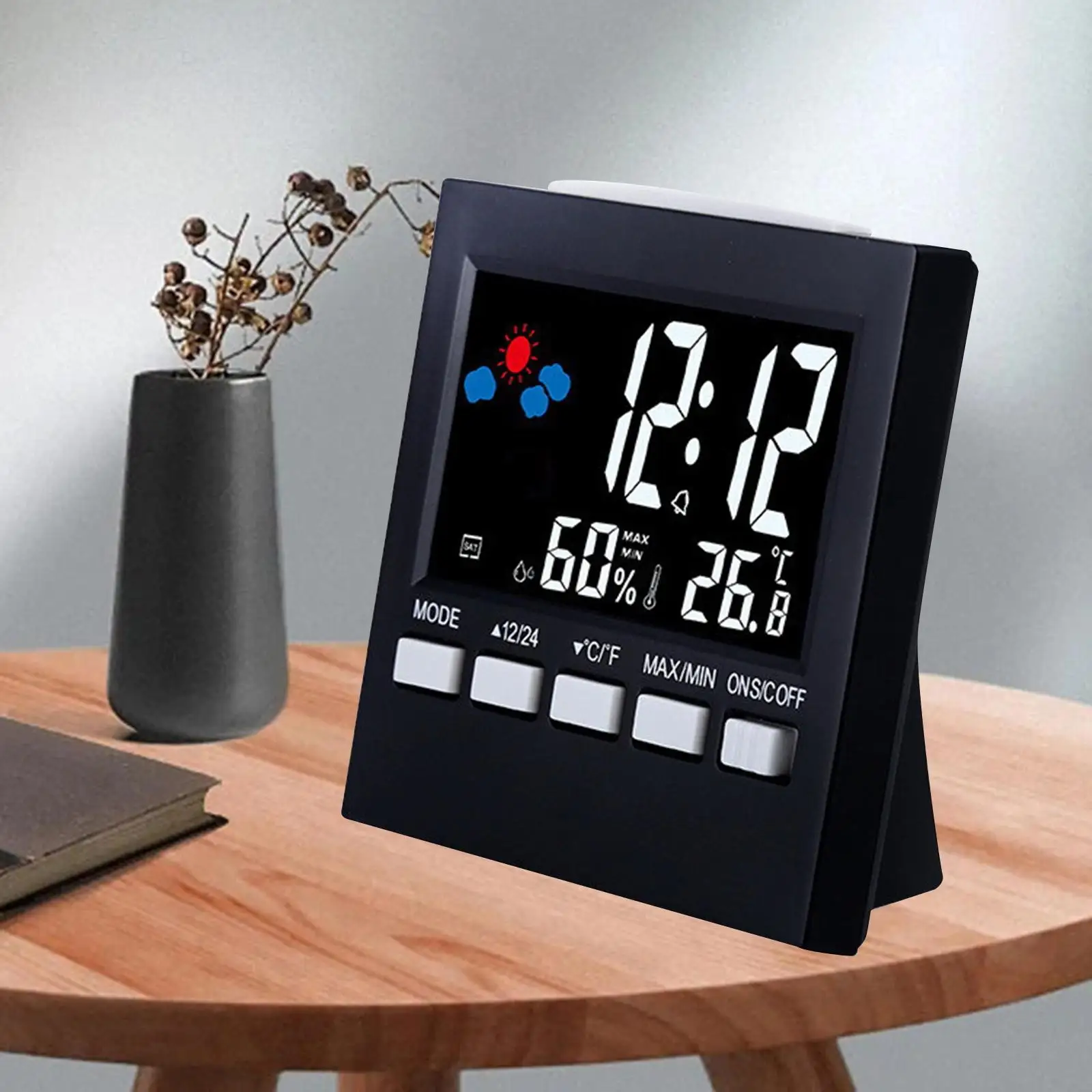 Multifunctional  Clock Large Display Temperature Meter Hygrometer Snooze Desk Clock Calendar 12/24H for Office Bedroom Home
