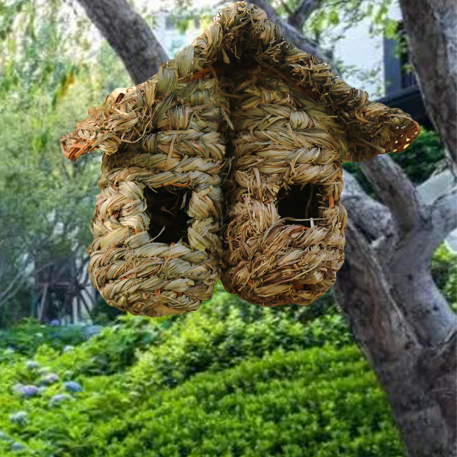 Creative Bird Nest Weaved Outdoor Hanging Grass Bird Hut for Wren Hummingbird Chickadee