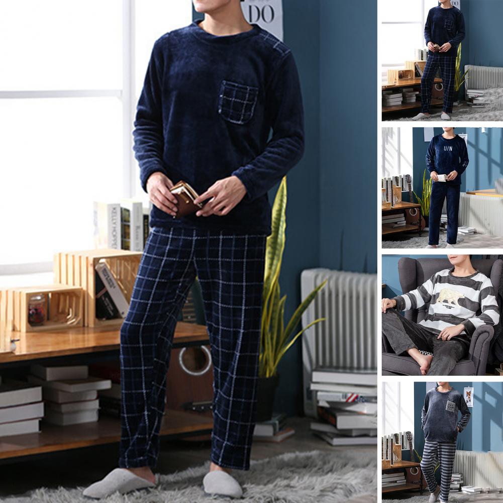 Title 2, 2 Pcs/Set Men Winter Pajamas Set Long Sleeve Th...