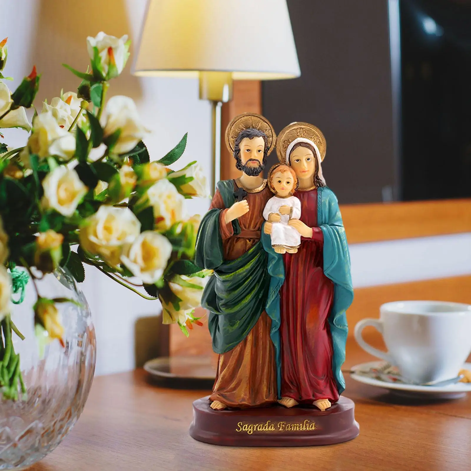 Holy Family Statue Jesus Figurine Collectible Religious Sculpture Mary Joseph Figures for Shelf Christmas Living Room Decor Gift