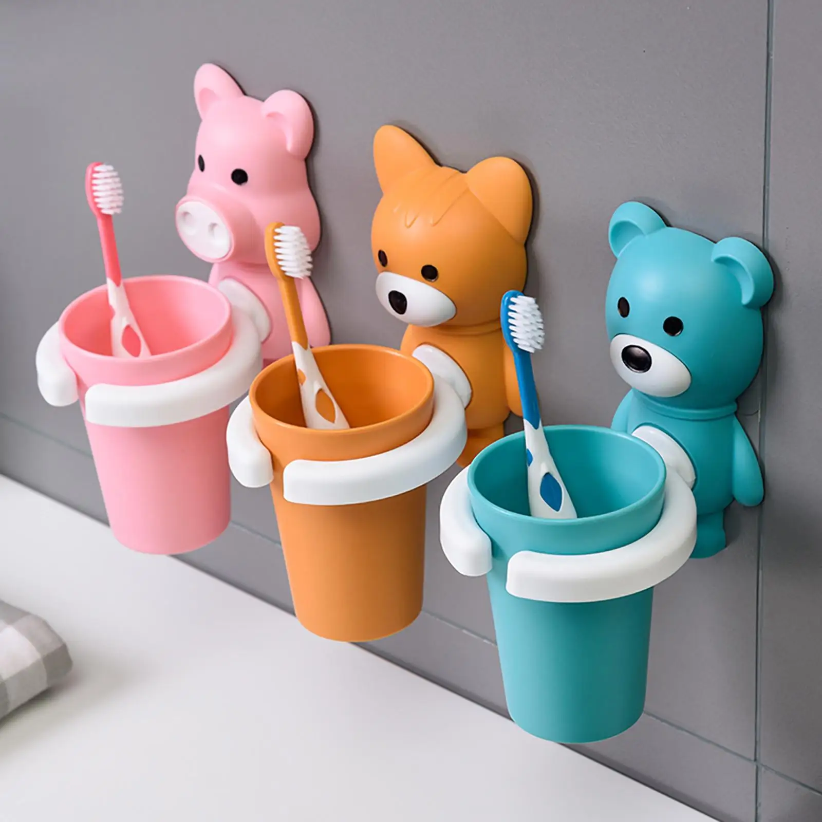 Wall Mounted Children Toothbrush Holder Animal Shape Durable Waterproof Stable for Bathroom Travel Kid Children