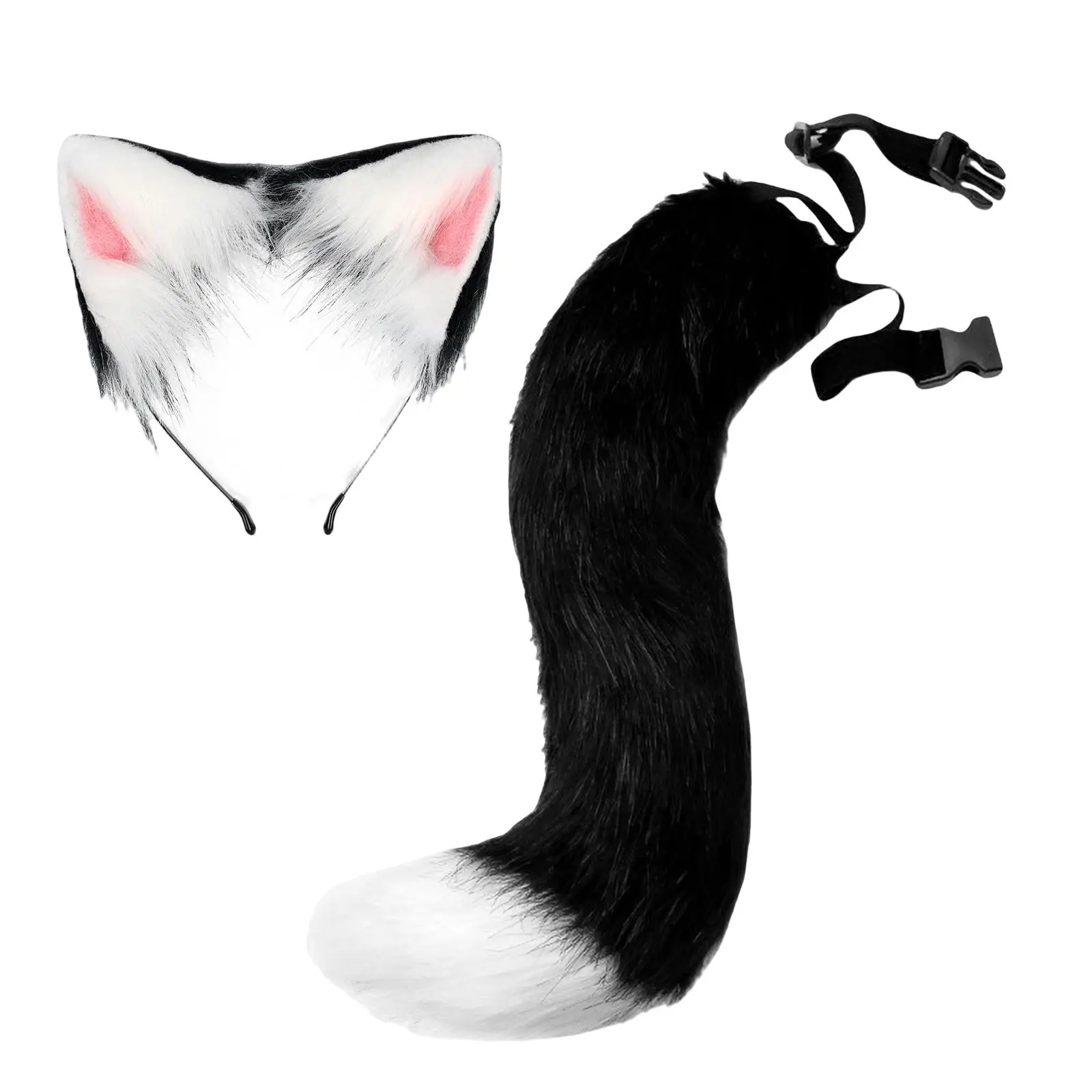 Plush Fox Ears Hair Hoop Costume Fancy Hair Accessories Cosplay Faux Fur Long Tail for Carnival Stage Shows Birthday Party