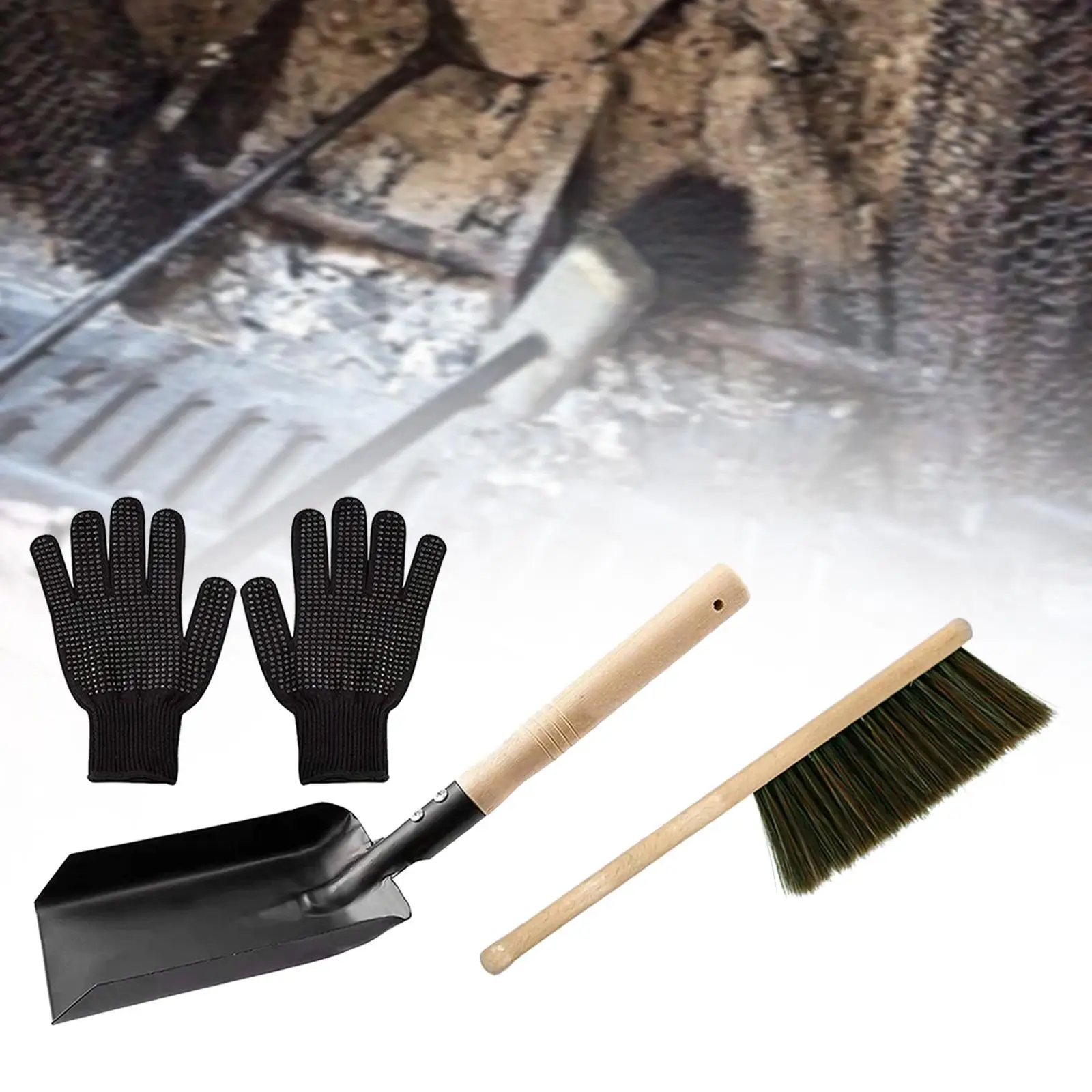 Fireplace Tools Set Ash Silicone Gloves Firepit Tools Dust Shovel Hearth Tidy Wood Burner Accessories for Dust Cleaning Indoor