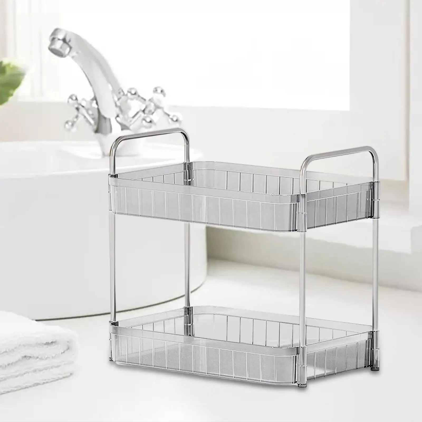 Drain Rack 2 Tier Makeup Caddy Stainless Steel Pipe for Table Bedroom Office