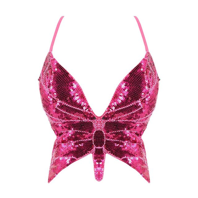 Sexy Women Halter Back Bras Sparkly Sequin Crop Top Bandage Bra Belly Dance  Vest Tank Costume Outfits Bandage Butterfly Bra - AliExpress