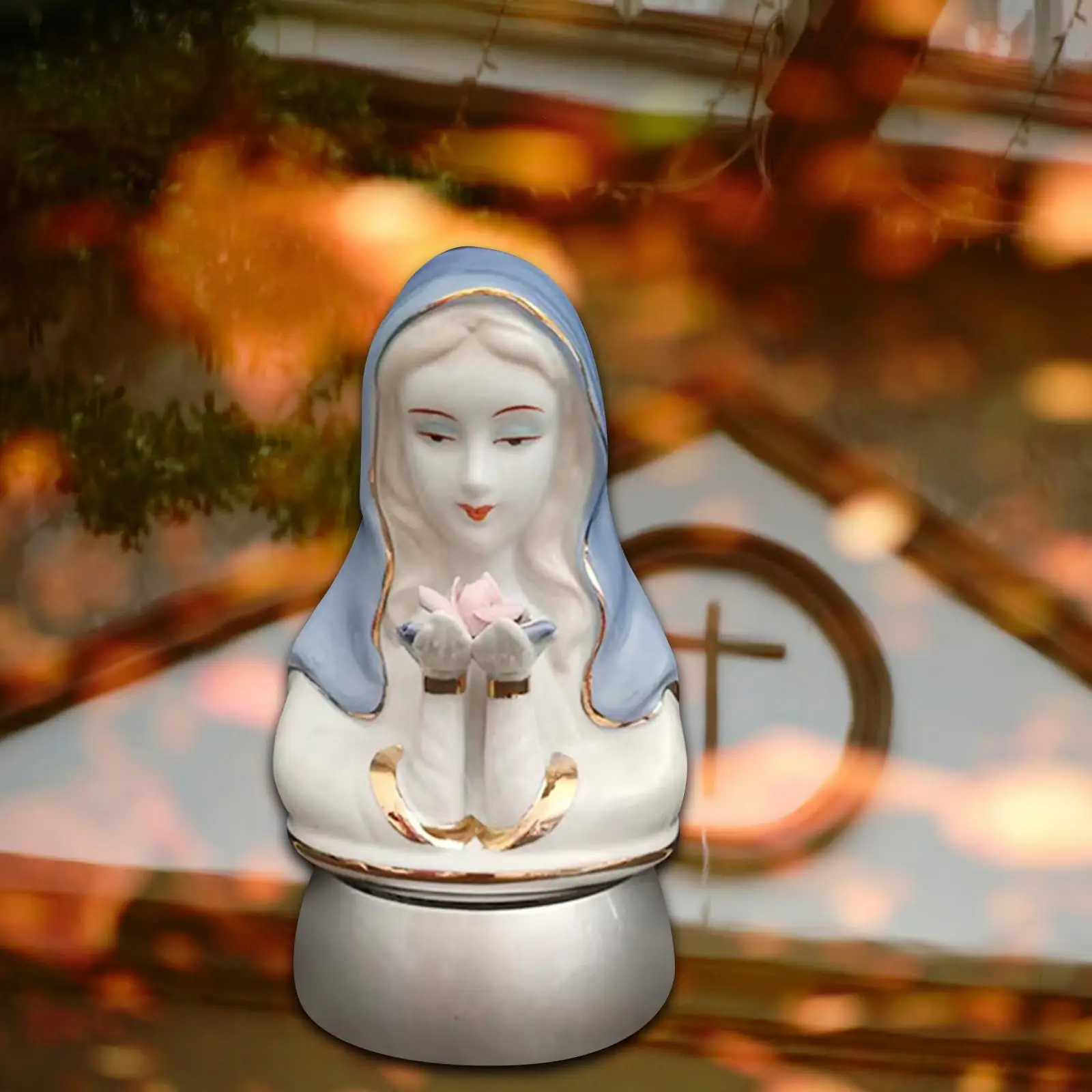 LED Virgin Mary Sculpture Figurine Light Decorative Religious Lantern Desktop