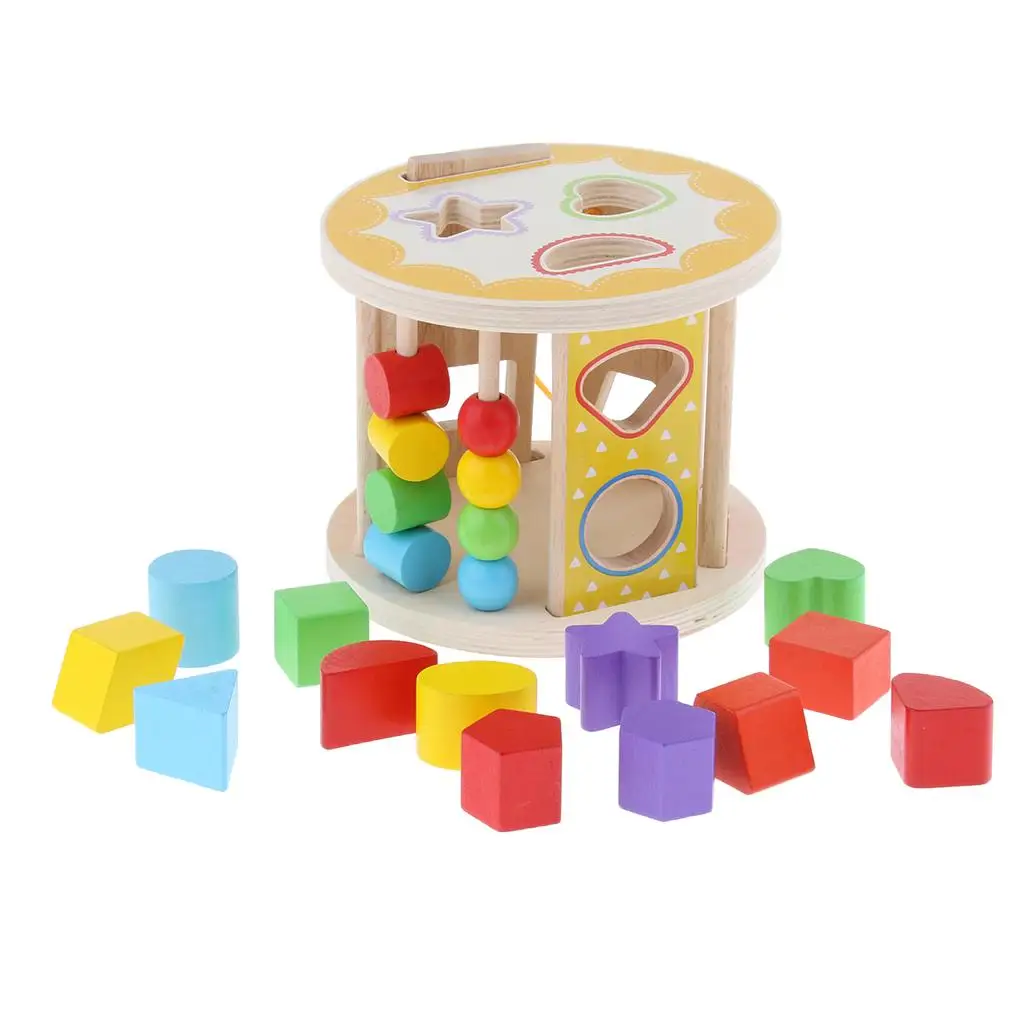 Kids Wooden Shape Sorter Cylinder Shaped Blocks Early Educational Toy Gift