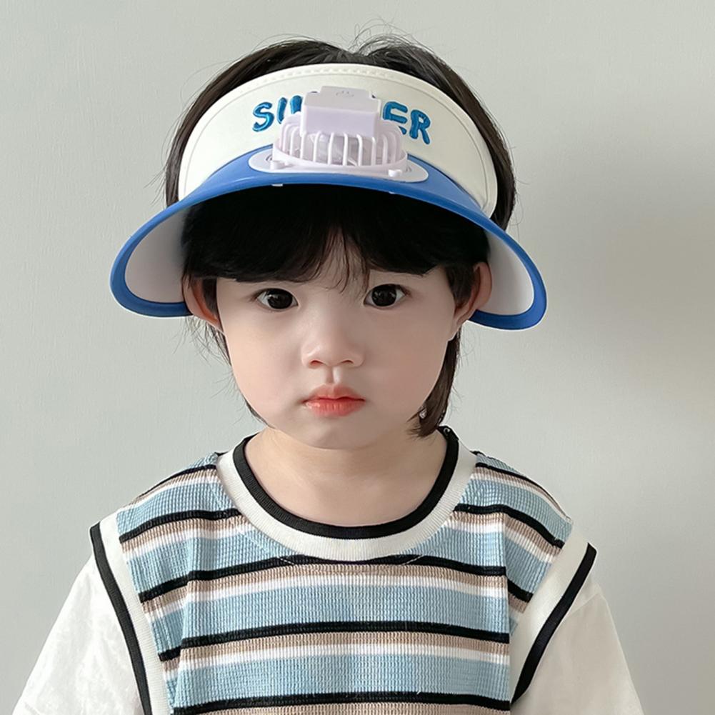 Sommer Kinder Sonne mit Mini Lüfter Leere Top Breite Krempe Visier Wandern Reise Sonnenschutz Mädchen Jungen Outdoor Hut_voghion.com