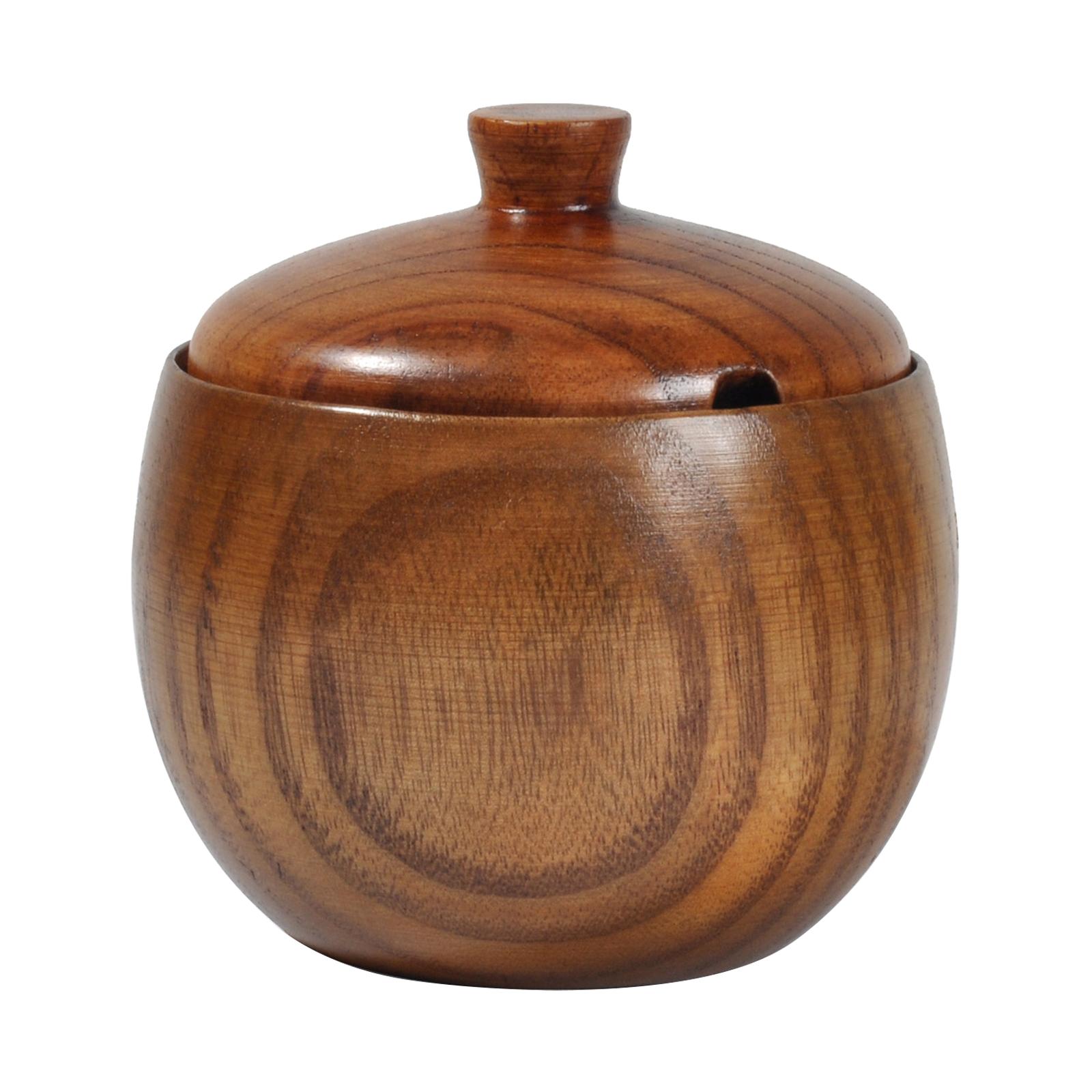 Creative Salt Shaker with Lid Househeld Wooden Condiment Storage Jar Seasoning Pot Spice Jar for Home Kitchen Countertop