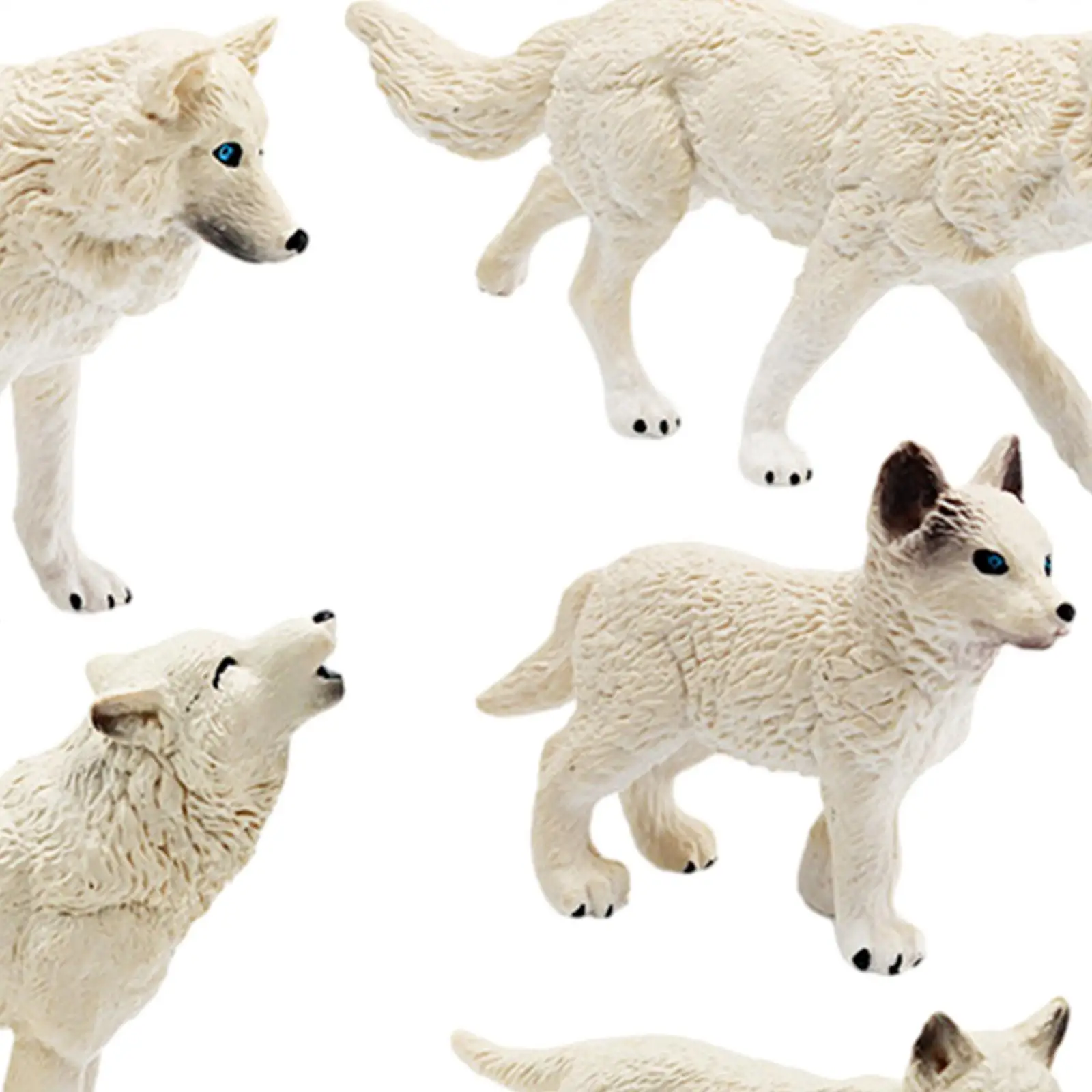 5Pcs Wolf Figurines White Wolf Playset Model Preschool Simulation Wildlife Animal Statue for Birthday Gifts Cake Topper