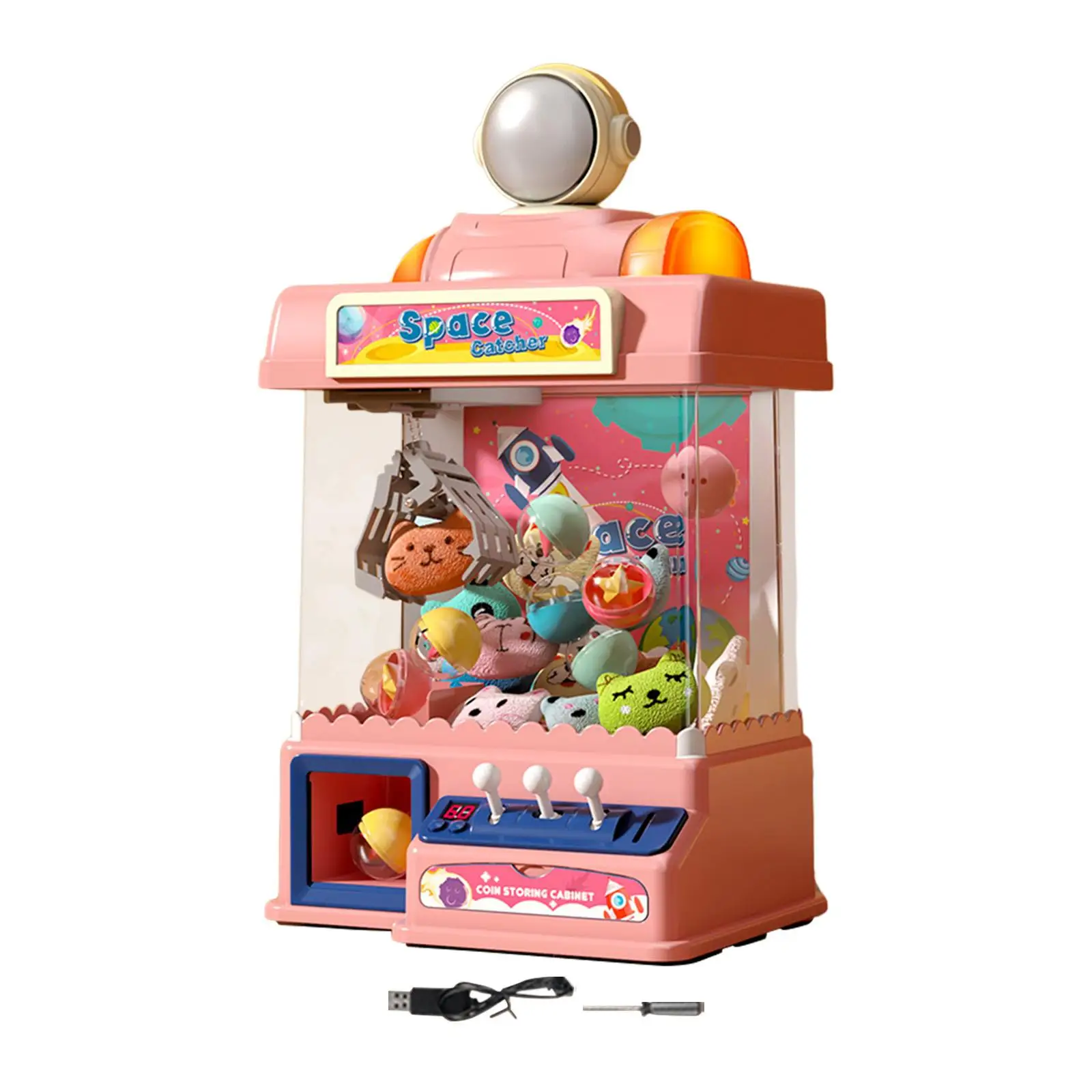 Claw Machine Table Game with Light and Sounds with Mini Dolls, Tokens, Tumbler Doll Prize Dispenser Vending Toy Whole Family