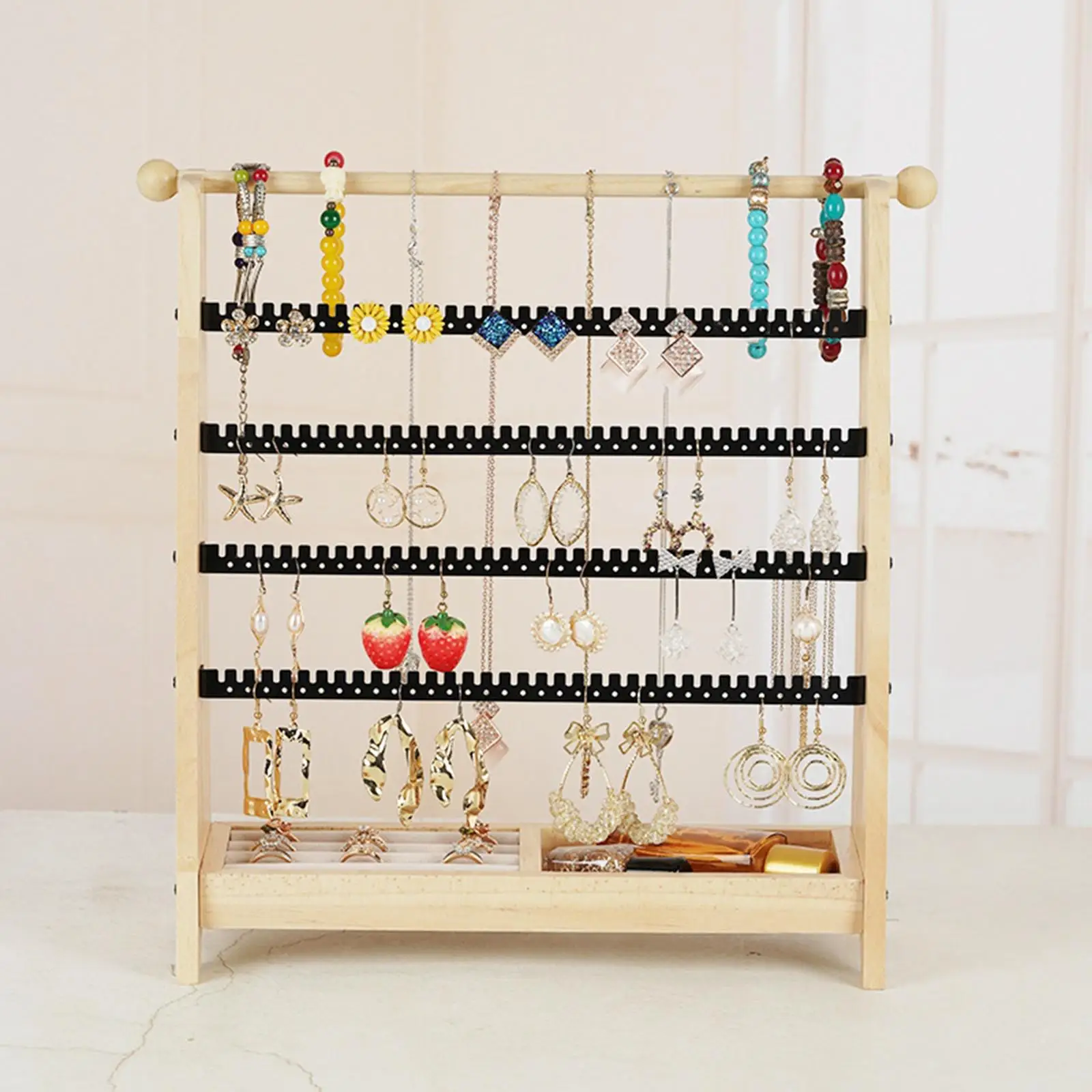 5 Tiers Jewelry Display Stand Display Counter Multifunctional Dresser Earrings Organizer for Rings Necklace Holder Hanging Rack