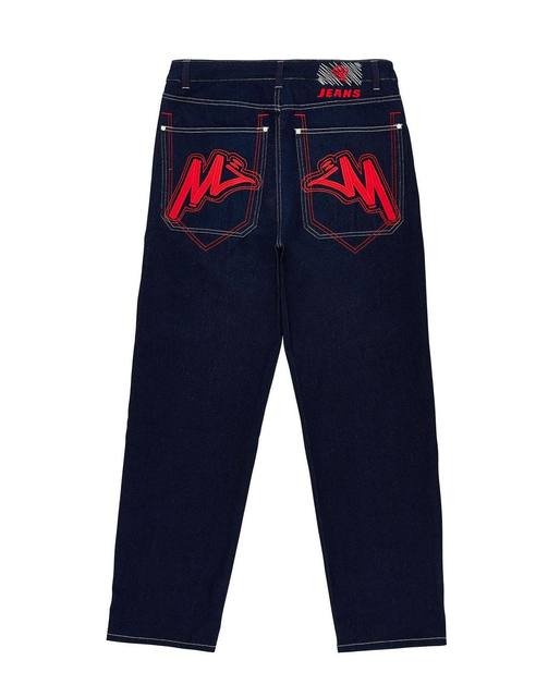 Calça jeans fina bordada masculina, preta, reta, solta, casual, par