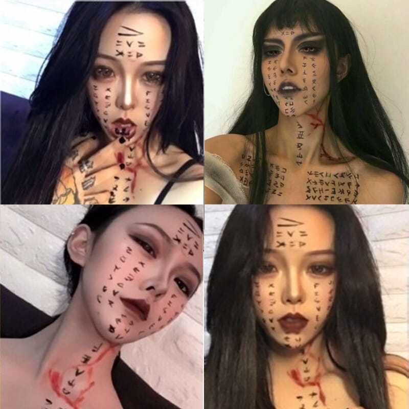 Halloween Groll Tattoo wasserdicht temporäre Tätowierung dauerhafte gefälschte Tätowierung japanisches Symbol Gesicht Tattoo Goth schreckliche Mumie Tattoo – Detail 5