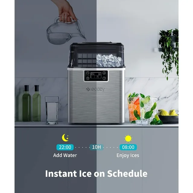 ecozy Portable Ice Makers Countertop, 44lbs Per Day, 24 Cubes Ready in 13  Mins, 2 Ways to Add Water - AliExpress