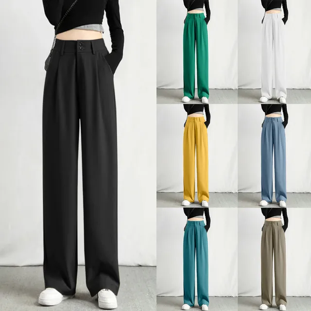 Pantalones formales de cintura alta para mujer, pantalón de trabajo  informal Delgado, de longitud completa, rectos de oficina, color negro  sólido Borgoña, primavera y otoño - AliExpress