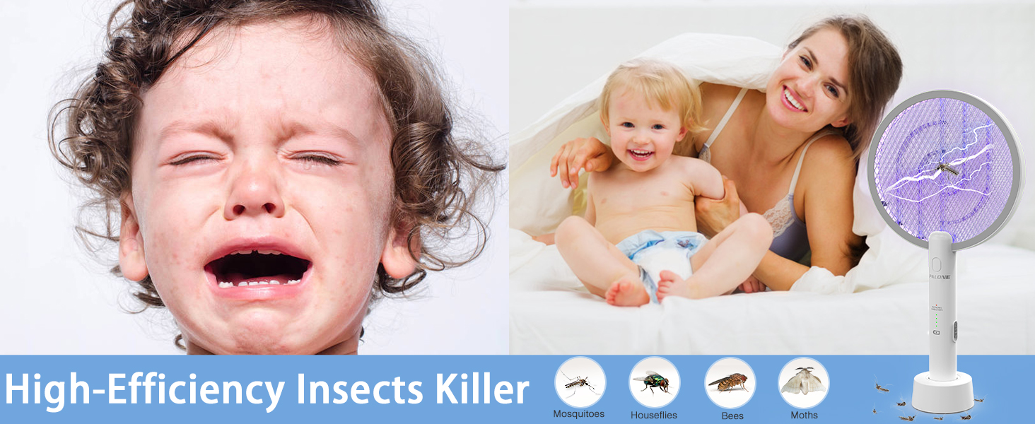 Description Picture 3 of item2 in 1 Mosquito swatter Electric Fly Bug Killer Lamp Zapper with 1200mAh Battery USB charge with Safety Mesh for Indoor,Outdoor