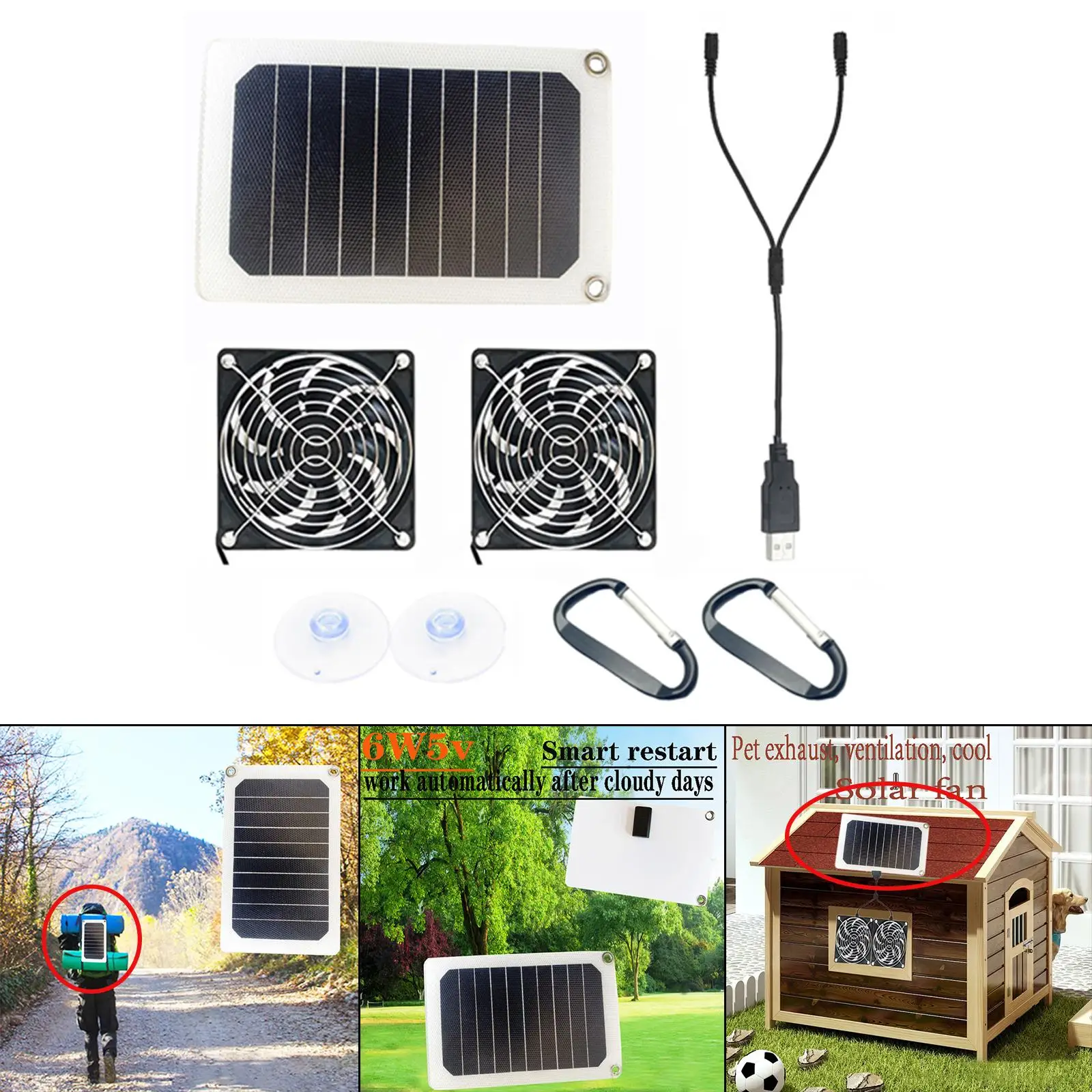 USB Solar Powered Exhaust Fan Solar Panel Fan Kit for Home Attic Pet Houses