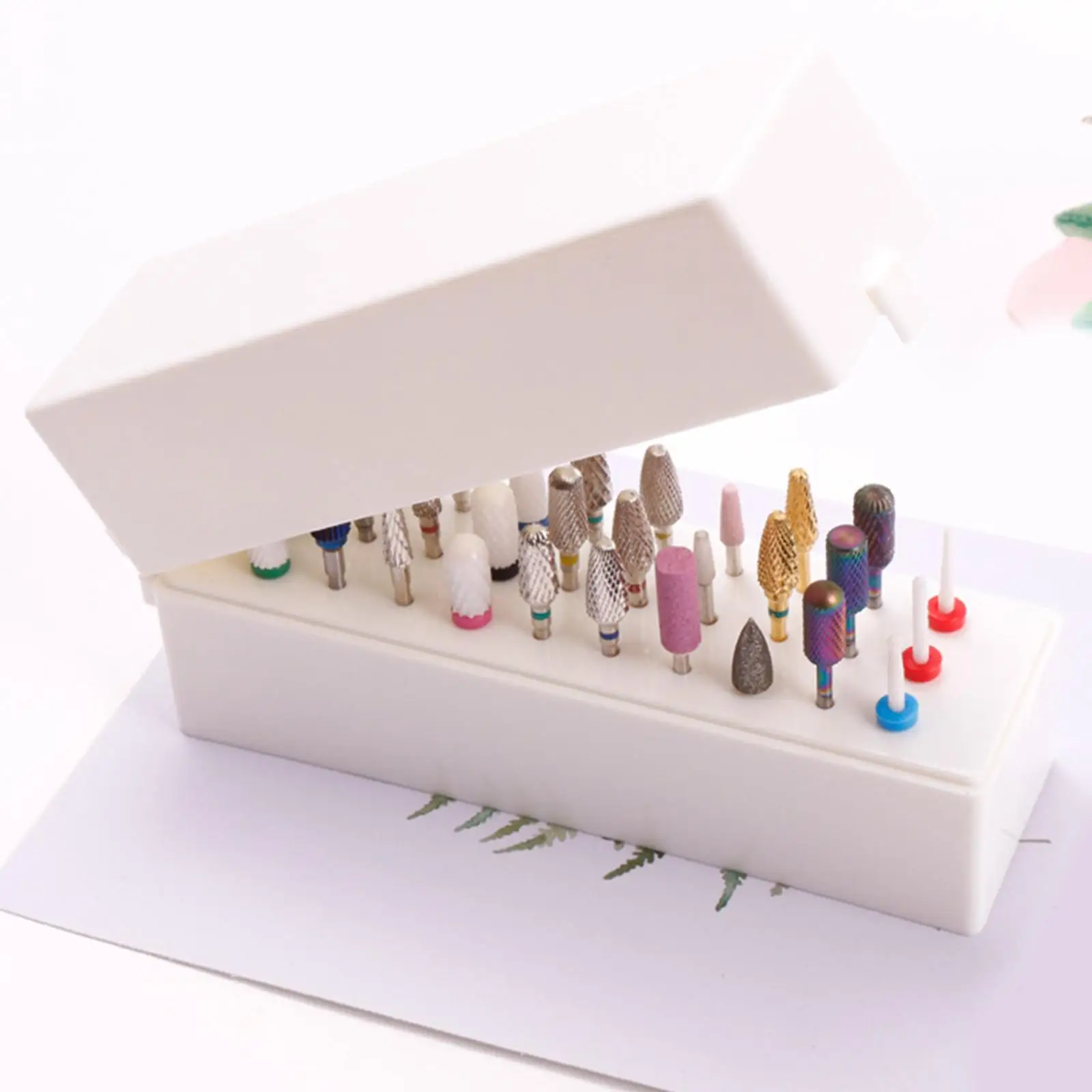 Nail Drill Bits Holder Dustproof 30 Slot Storage Box Display Organiser for Nail Salon Nail Polishing Heads Home Use