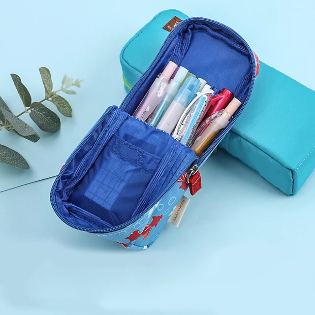 KOKUYO Corduroy Pan Case Pen Pencil Bag Flat Open Multi Pocket Storage Pouch  Handbag for Stationery School Travel F7025