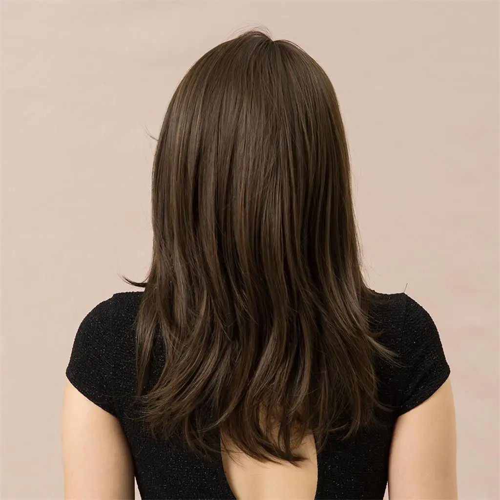 18 inch Looking Daily Wigs Light Brown None Lace Wigs for Women, Side Parting with 