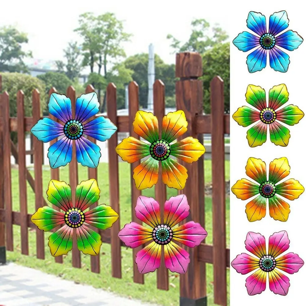 Title 4, HelloYoung Metal Flower Wall Art Sculpture Outd...