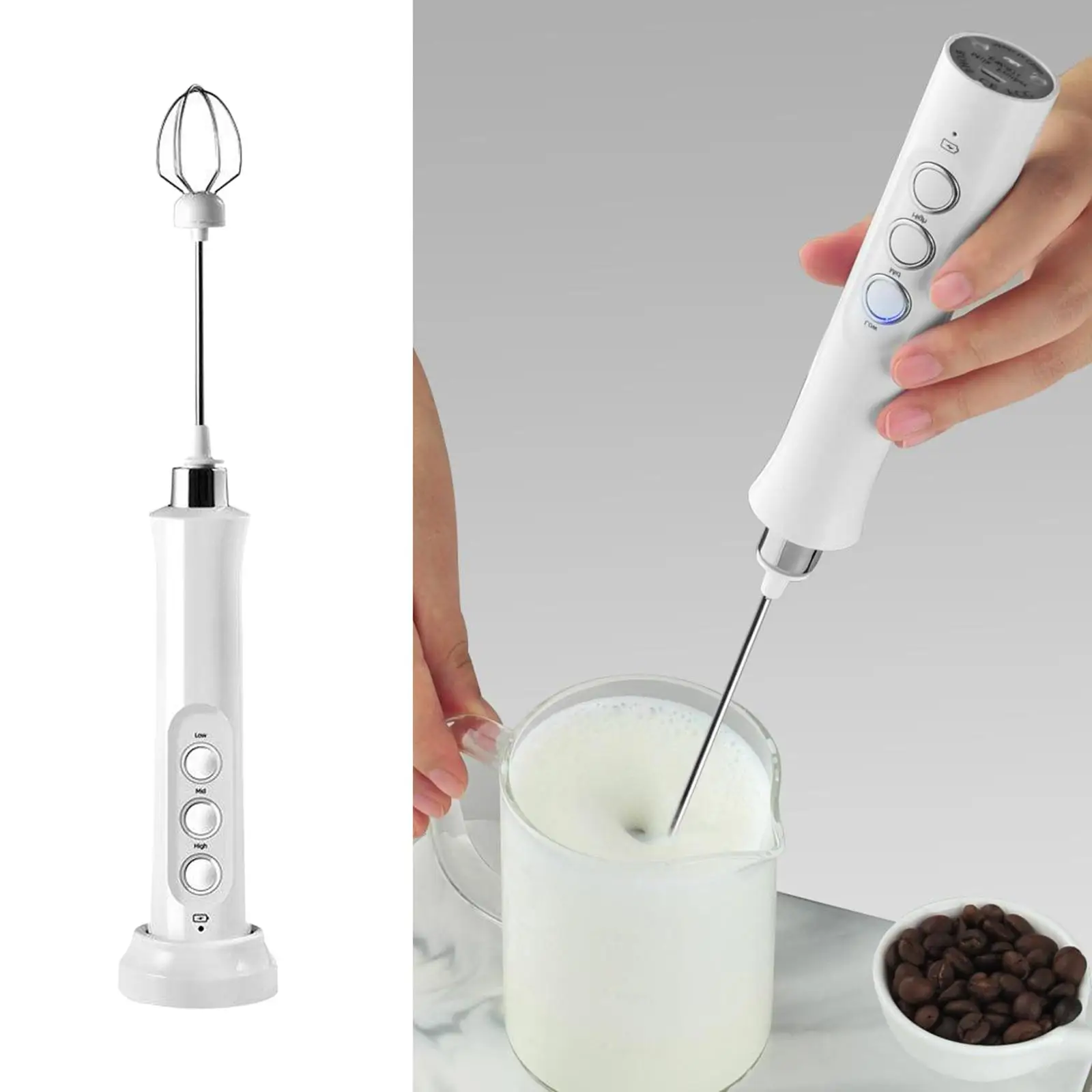 Electric Milk Frother 3 Speeds Cappuccino Coffee Foamer 3 Whisk Handheld Egg Beater Hot Chocolate Latte Drink Mixer Blender