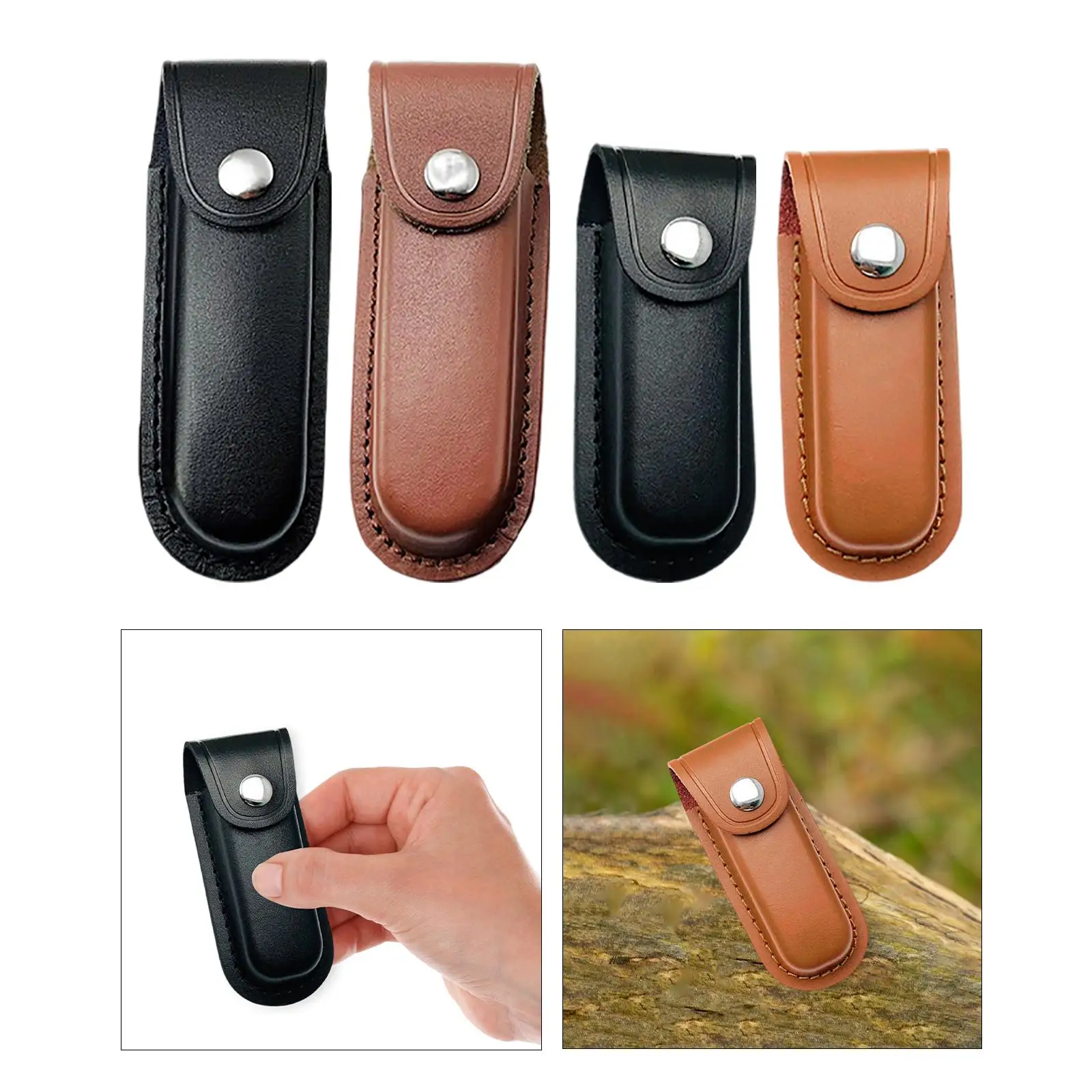 Snap Fastener Leather Folding Knife Carrying Holder Pouch Metal Rivets Scabbard Excellent Craftsmanship Holster Belt Durable Bag