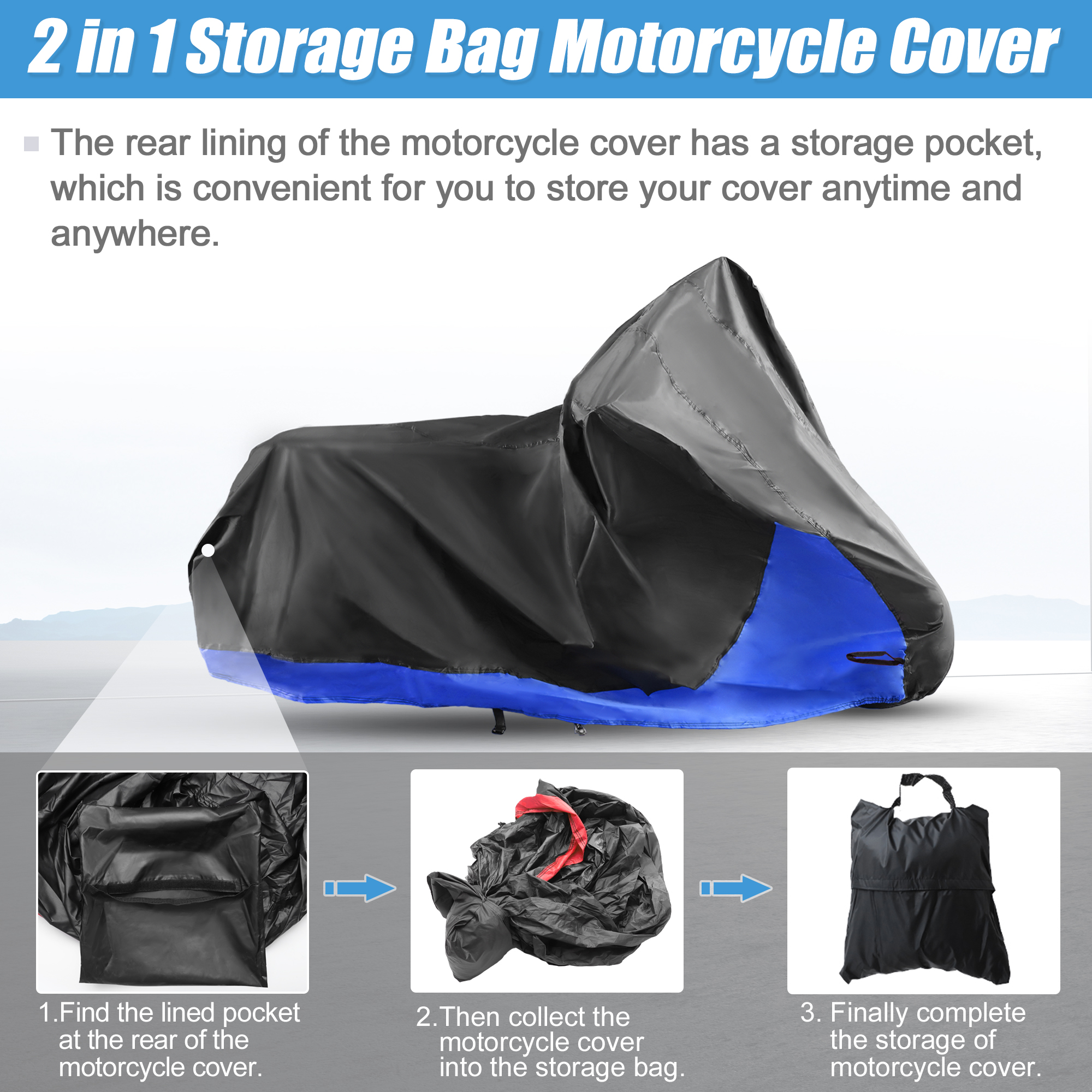 Motoforti 210d L-XXXL 2 in 1 Motorrad abdeckung Motorrad abdeckung ganzjährig universell wasserdicht im Freien Regens taub Sonnenschutz – Detail 1