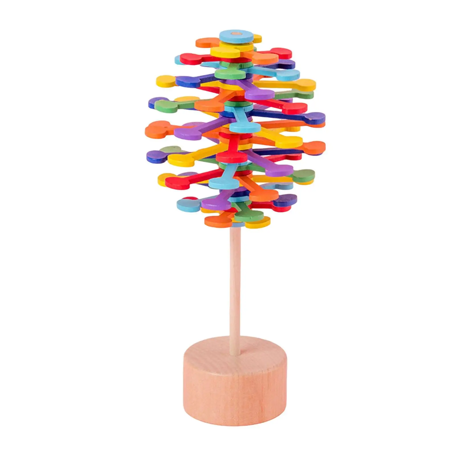 Creative Wooden Rotary Spiral Lollipop Sensory Toys Desktop Ornaments Multicolor Rotating Spiral Lollipop for Birthday Home