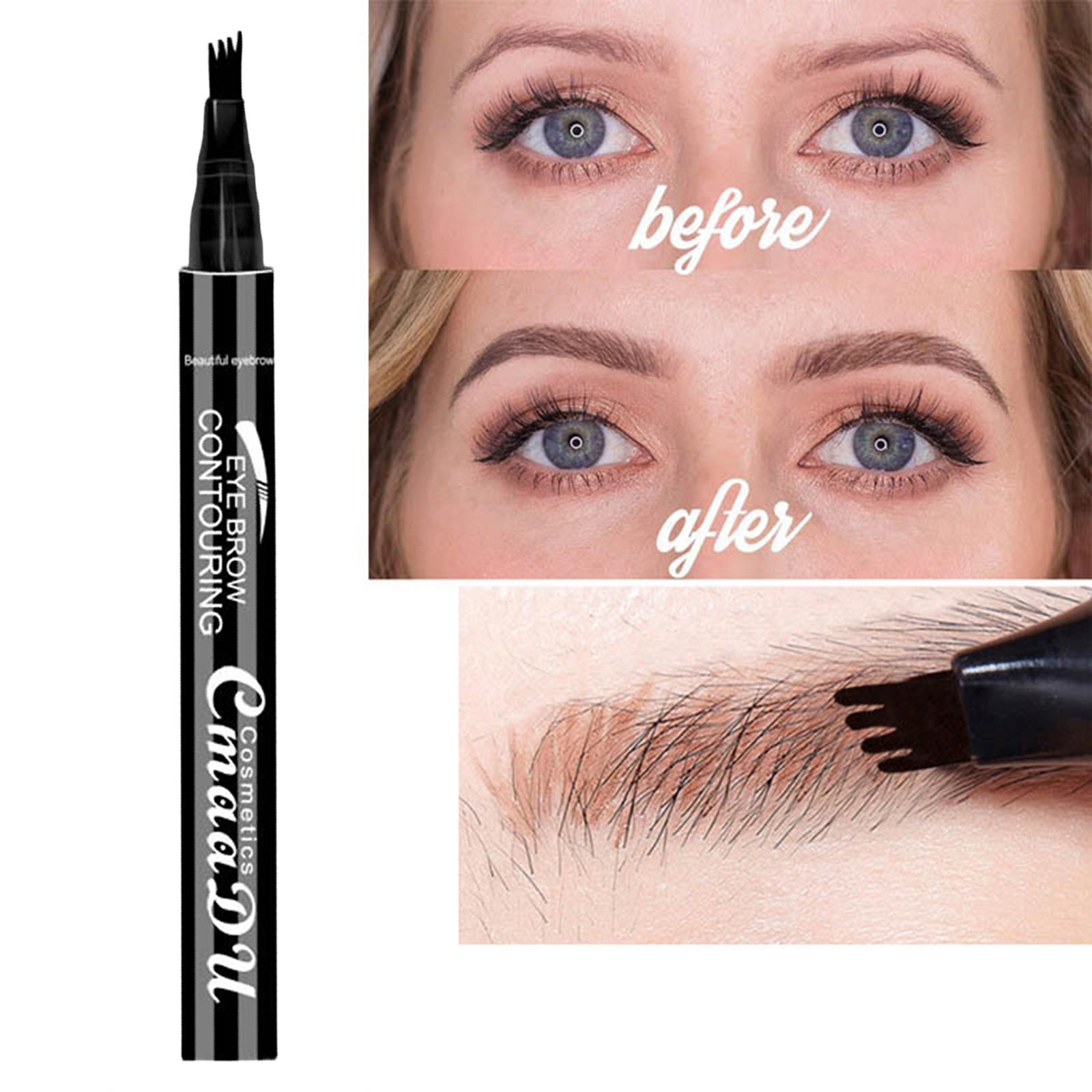 4 Points Eyebrow Pen Waterproof Natural Make up Tint Applicator Stays On All Day 3D Liquid Brow Pencil for Women Beginners Salon