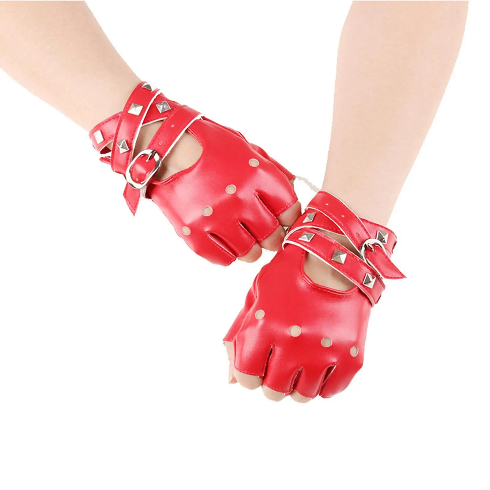 Gothic Punk PU Leather Gloves Performance Mittens for Women Teens